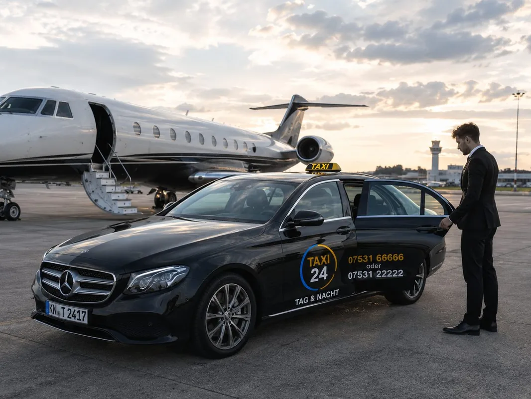 Taxi24 Mercedes E-Klasse mit Chauffeur, Fahrdienst Konstanz, T&uuml;r wird ge&ouml;ffnet